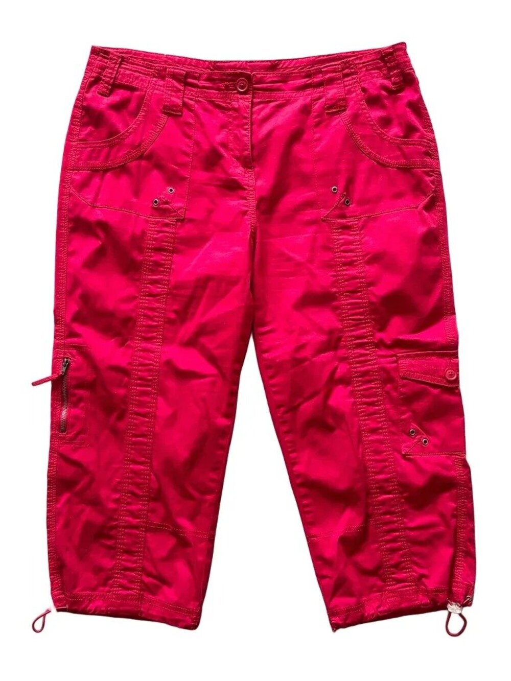 STYLE & CO Y2K Crop Capri Utility Cargo Pants Cinch cuff Cherry Red SZ 12P